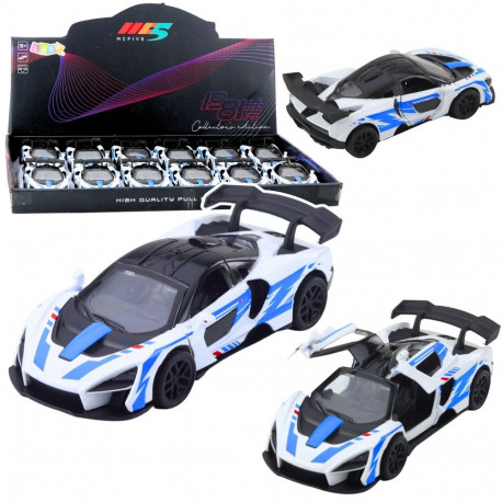 metallist sportlik võidusõiduauto avanevate ustega valge 1:32