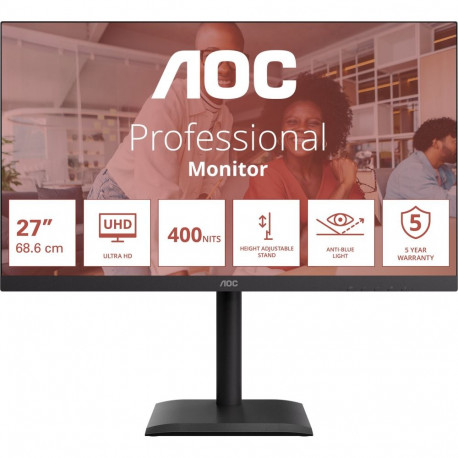 AOC U27E4CV  27 "  IPS  UHD  16:9  60 Hz  4 ms  3840 x 2160 pixels  400 cd/m  HDMI ports quantity 2 