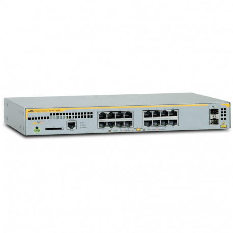 "ALLIED L2+ managed switch. 16 x 10/100/1000Mbps POE ports. 2 x SFP uplink slots. 1 Fixed AC power s