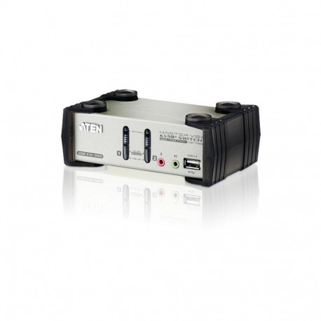 "DATA KVM Desktop Switch 2-Port USB - PS/2 VGA KVM Switch with Audio & USB 2.0 Hub (KVM Cables inclu