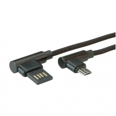 "ROLINE USB 2.0 Kabel, gewinkelt, Typ A rev - Micro B, ST/ST, schwarz, 0,8 m"