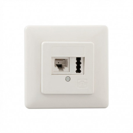 "Rutenbeck Dose, UP, IAE/UAE, 1xRJ45 6pol. + TAE, Reinweiss, IAE/UAE 8 (6)-TAE 6 F+N Up, mit Abdeckr