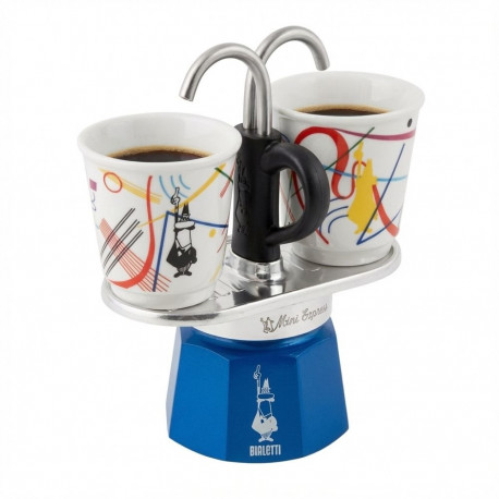 "Bialetti Mini Express - Espressokocher-Set - blau + 2 Becher aus Arte Collection Kandinsky"