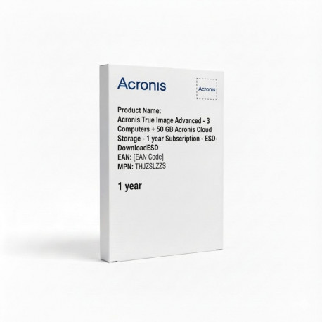 Acronis True Image Advanced - 3 arvutit + 50 GB Acronis pilvesalvestusruum - 1-aastane tellimus - ES
