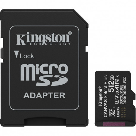 "CARD Kingston 512GB microsdxc Canvas Select Plus Gen3 150MB/s A1 Card + Adapter"
