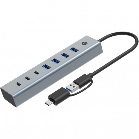 "CONCEPTRONIC 7-Port Hub USB-A3.0/-C Adap.->4xA3.0+m.Netz. gr"