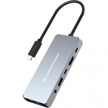 "CONCEPTRONIC 6-1 Dock USB-C->HDMI/USB-A/GbE/AUX/+ 18cm gr"