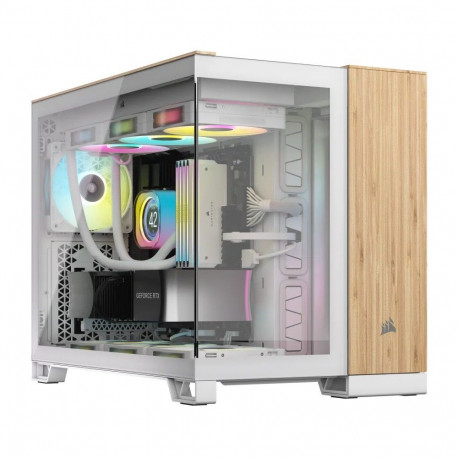 "CORSAIR mATX 2500X (Tempered Glass) White/Bamboo Wood"