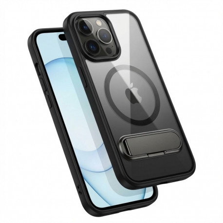 "Case aus 10H Hartglas mit Kickstand für Apple iPhone 16 Pro Max, Transparent/Schwarz, GA-MAGCS-IP24
