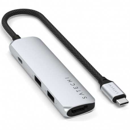 USB jagaja Satechi 4-in-1 USB-C Slim Multiport Adapter 4K, hõbedane