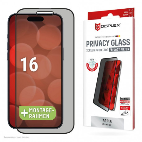 Apple iPhone 16 Privacy Screen Glass Full Cover By Displex Transparent