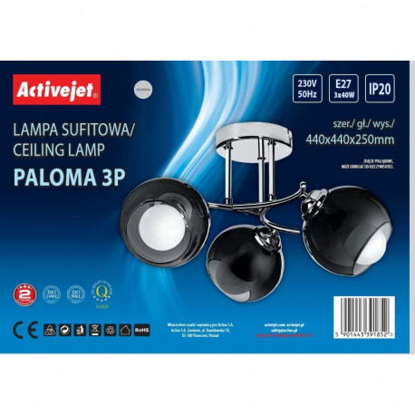 Lighting Fixture - Activejet AJE-PALOMA 3x40W E27 Pendant Lamp Black Glass