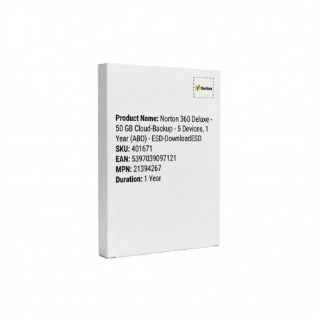 "Norton 360 Deluxe - 50 GB Cloud-Speicher - 5 Devices, 1 Year (ABO) - ESD-Download"