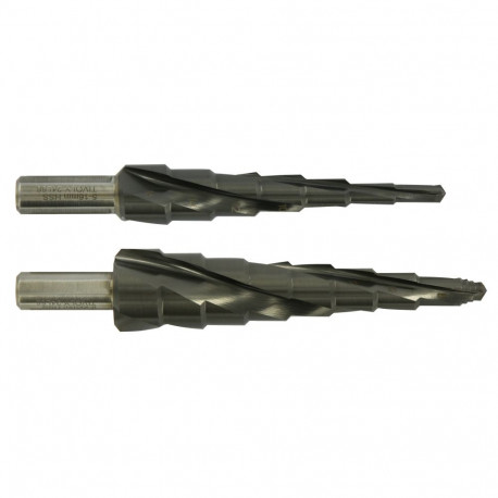 XL HSS step drill bit set 2 pcs - TiAlN coated - Helical - TSP - Three flat shank (Hanging box) / ØM