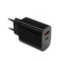 Wall charger 2x3A USB C + USB A Power Delivery black