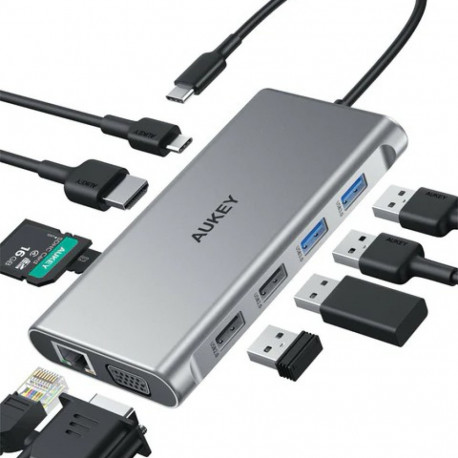USB-C jaotur CB-C89 alumiiniumist 10-ühes RJ45 Ethernet 10/100/1000Mbps 4xUSB HDMI 4k@30Hz SD ja mic