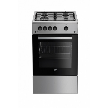 The Beko FSG52020FX is a 50cm freestanding gas cooker featuring a 4-burner gas hob 