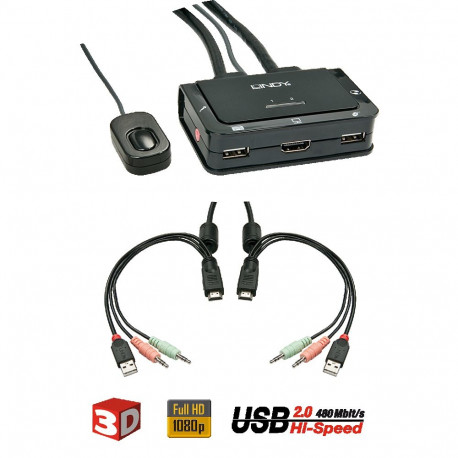 2 Port HDMI, USB 2.0 & Audio KVM Switch Compact