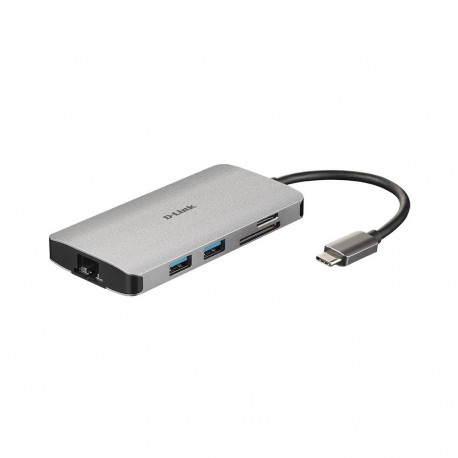"USB-C HUB 8Port D-Link DUB-M810 3xUSB3.0 USB-C HDMI 4K SD microSD Gigabit Lan RJ45 passiv Grey"