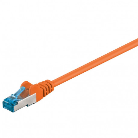 Cat6a Network cable, LS0H S/FTP 2x shielded: PIMF + braid shield 2xRJ45 plug orange 0.5m