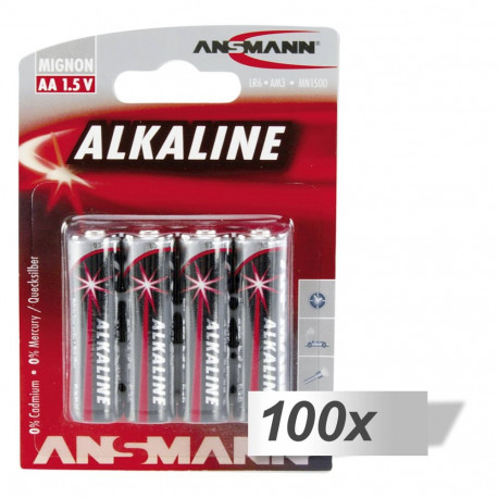 100x4 Ansmann alkaline mignon AA LR 6 punane-line