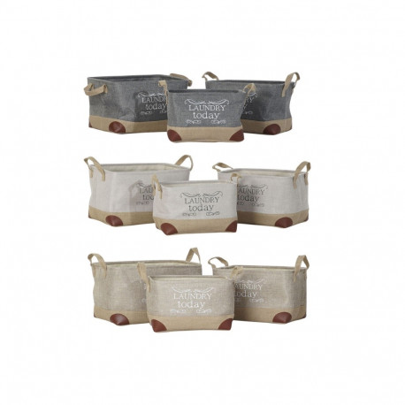 Multi-purpose basket DKD Home Decor Beige Grey Light brown 40 x 30 x 24 cm Wood 3 Pieces (3 Units)