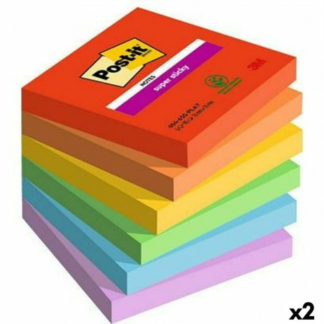 Kleepuvad Märkmepaberid Post-it Super Sticky Mitmevärviline 6 Tükid, osad 76 x 76 mm (2 Ühikut)