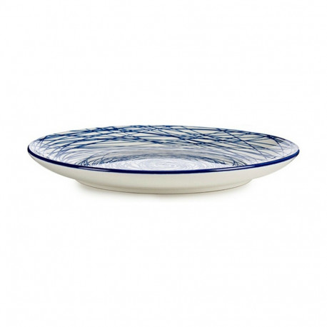 Flat Plate Vessia Blue White Porcelain Stripes 24 x 2,8 x 24 cm