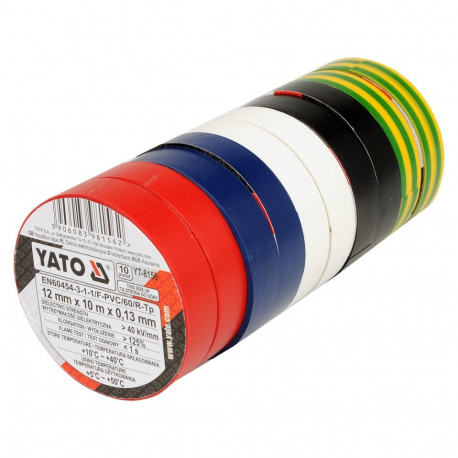 Yato YT-8156 insulation tape set, 10 pcs, 12mm x 10m, 0.13mm, PVC, >40kV/mm, >125%, 