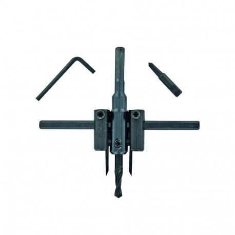 Adjustable hole saw for wood and plaster board, 2 cutting edges 30-120mm, hex shank