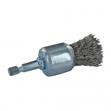 End brush for drill, 0.35mm, crimped steel wire Ø22mm, 1/4 HEX shank