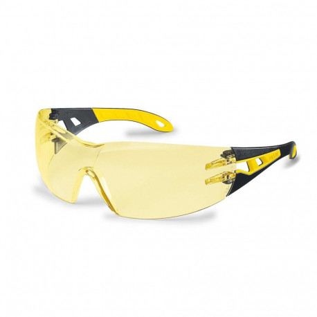 Safety goggles Uvex Pheos yellow lens, supravision excellence coating, black / yellow legs. Packed i