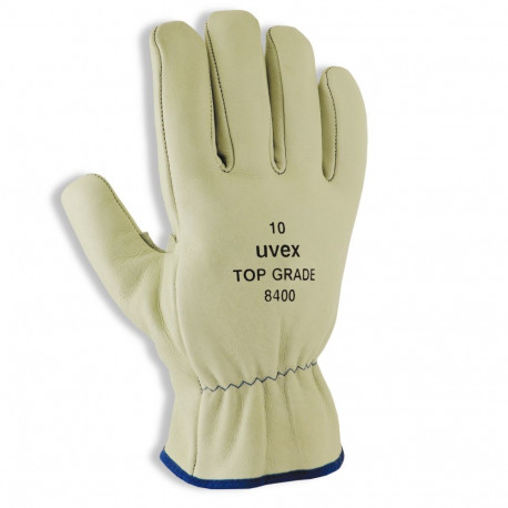 Uvex Top Grade 8400 driver glove – full-grain cowhide leather, size 9, beige, 27 cm cuff length, abr