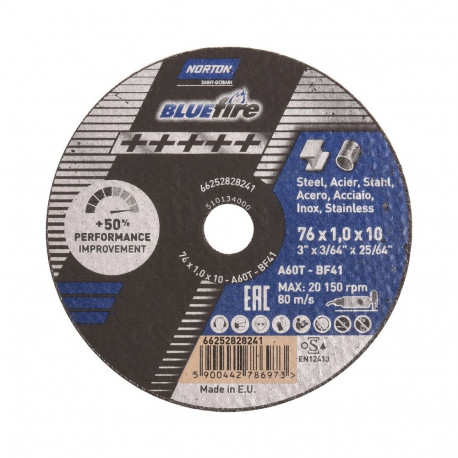 Cutting disc Norton Blue Fire A60 T41 - 76x1x10mm