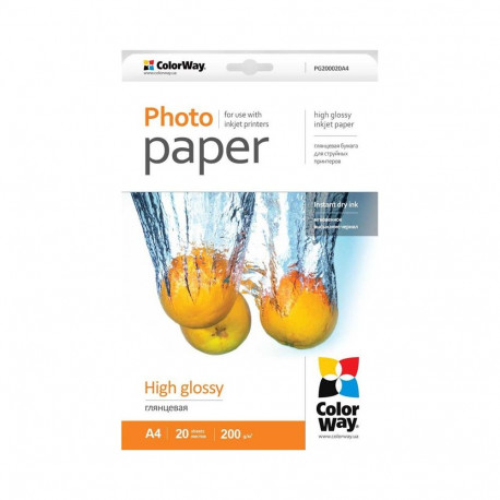 Fotopaber ColorWay A4, 200 g/m², 20 lehte, Läikiv