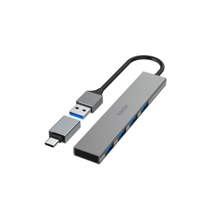 USB jagaja Hama 4 pesa USB 3.0 Ultra-Slim + USB-C Adapter