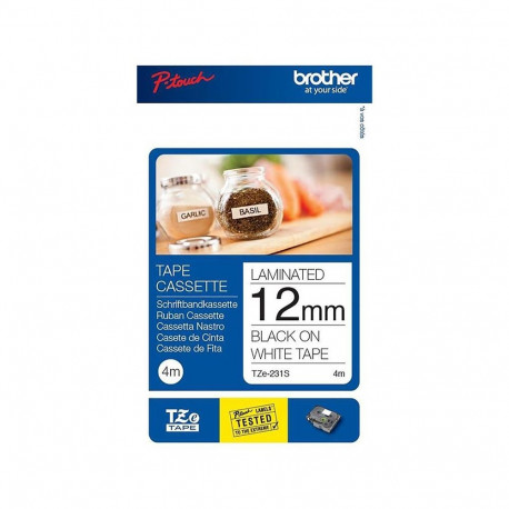 Lint Brother TZE231S 12mm must/valge 4m