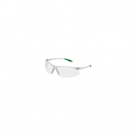 Safety spectacles MSA Featherfit, clear lense, clear/green earpiece, TuffStuff antiscratch coating