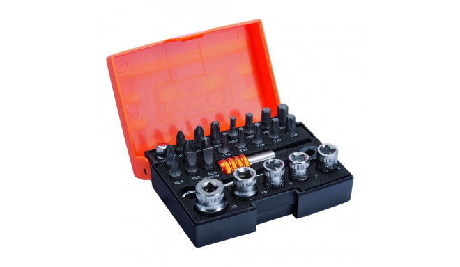 Sockets 6-13mm and bits PH,PZ,SL,HEX,TX set 26 pcs