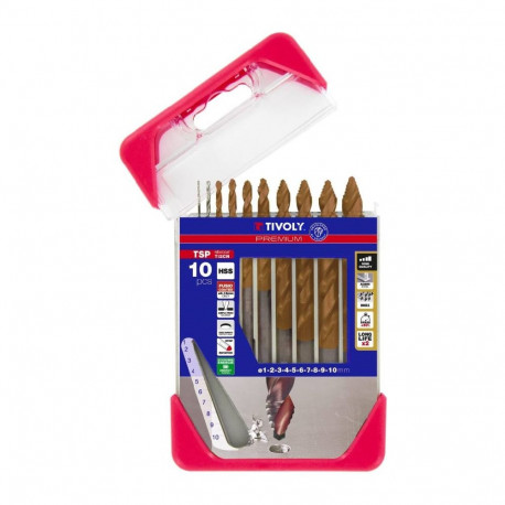 Tivoly Smart Point FUSIO Metal Drill Bit Set – 10-Piece Ø 1–10 mm, FUSIO-Coated HSS, Tri-Flat 5 mm S