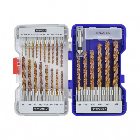 Tivoly FURIUS FUSIO Metal Drill Bit & Countersink Set – 26-Piece Ø2–13 mm Split-Point HSS, FUSIO Coa