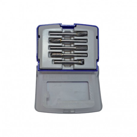 Tivoly Carbide Rotary Burr Set – 5-Piece, Ø8mm, Chip-Breaker Teeth, 6mm Shank, TECHNIC Series