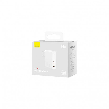 Baseus Travel Charger GaN5 Pro Fast wall charger, C+C+U, 140W White EU (CCGP100202)