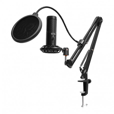 LORGAR Voicer 931, Gaming Microphone, Black, USB condenser microphone with boom arm stand, pop filte