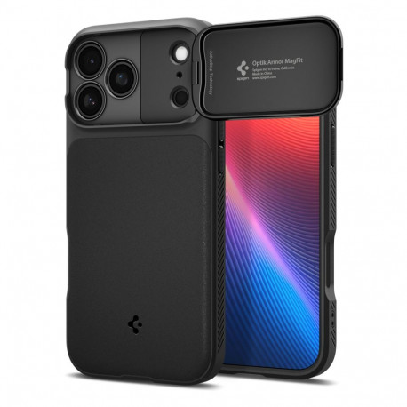 Kaitseümbris kaamera kattega Optik Armor (MagFit), Apple iPhone 17 Pro, must, MagSafe ühilduv, Spige