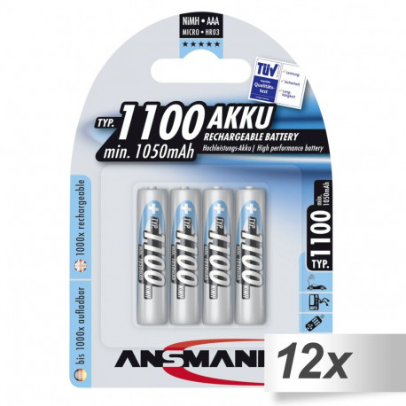 12x4 Ansmann NiMH aku 1100 Micro AAA 1050 mAh