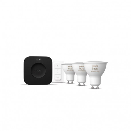 Philips Hue Starter set: 3 GU10 bulbs, dimmer switch, Hue Bridge Pro | GU10 | Zigbee, Wi-Fi, Bluetoo