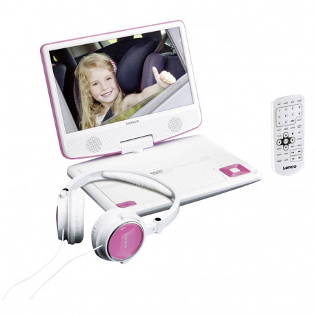 "LENCO DVP-910 9"" DVD-Player + USB & KfZ-Halterung. pink/wei"