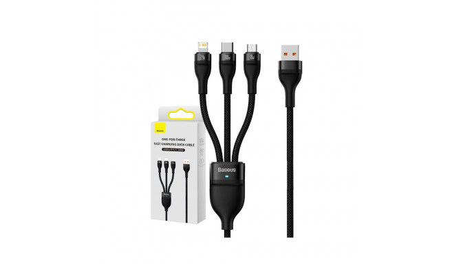 3in1 USB cable Baseus Flash Series, USB-C + micro USB + Lightning, 100W, 1.2m (black)