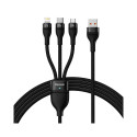 3in1 USB cable Baseus Flash Series, USB-C + micro USB + Lightning, 100W, 1.2m (black)